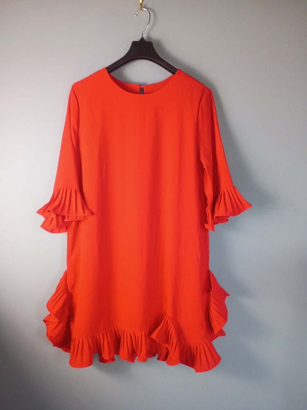 StyleWe  Red Pleated Hem and Cuff Tunic Mini Dress